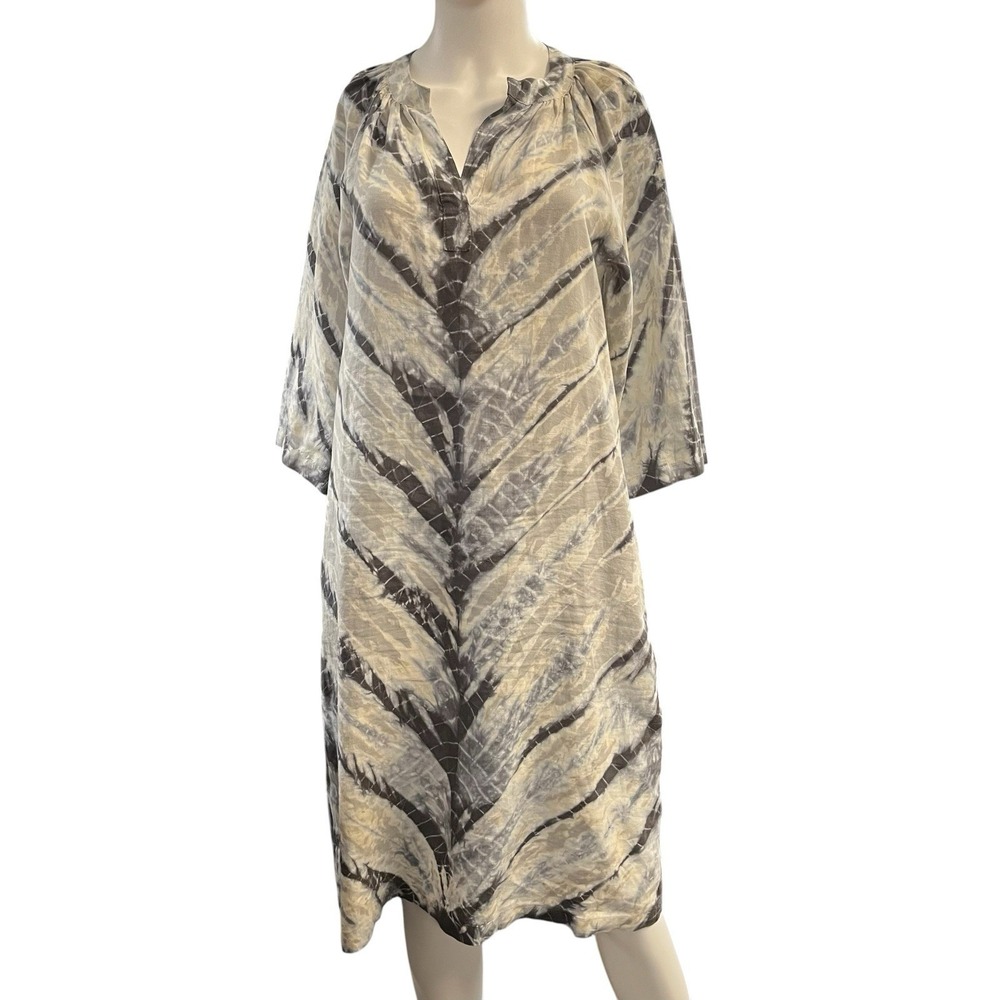 XCVI Dress Gray Linen Tie Dye Sheath Midi‎ S Oversized Lagen Minimalist Capsule